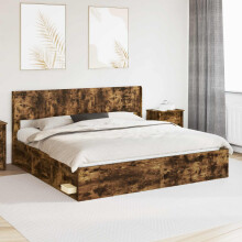 vidaXL Bed Frame with Storage and Headboard Smoked Oak 180 x 200 cm