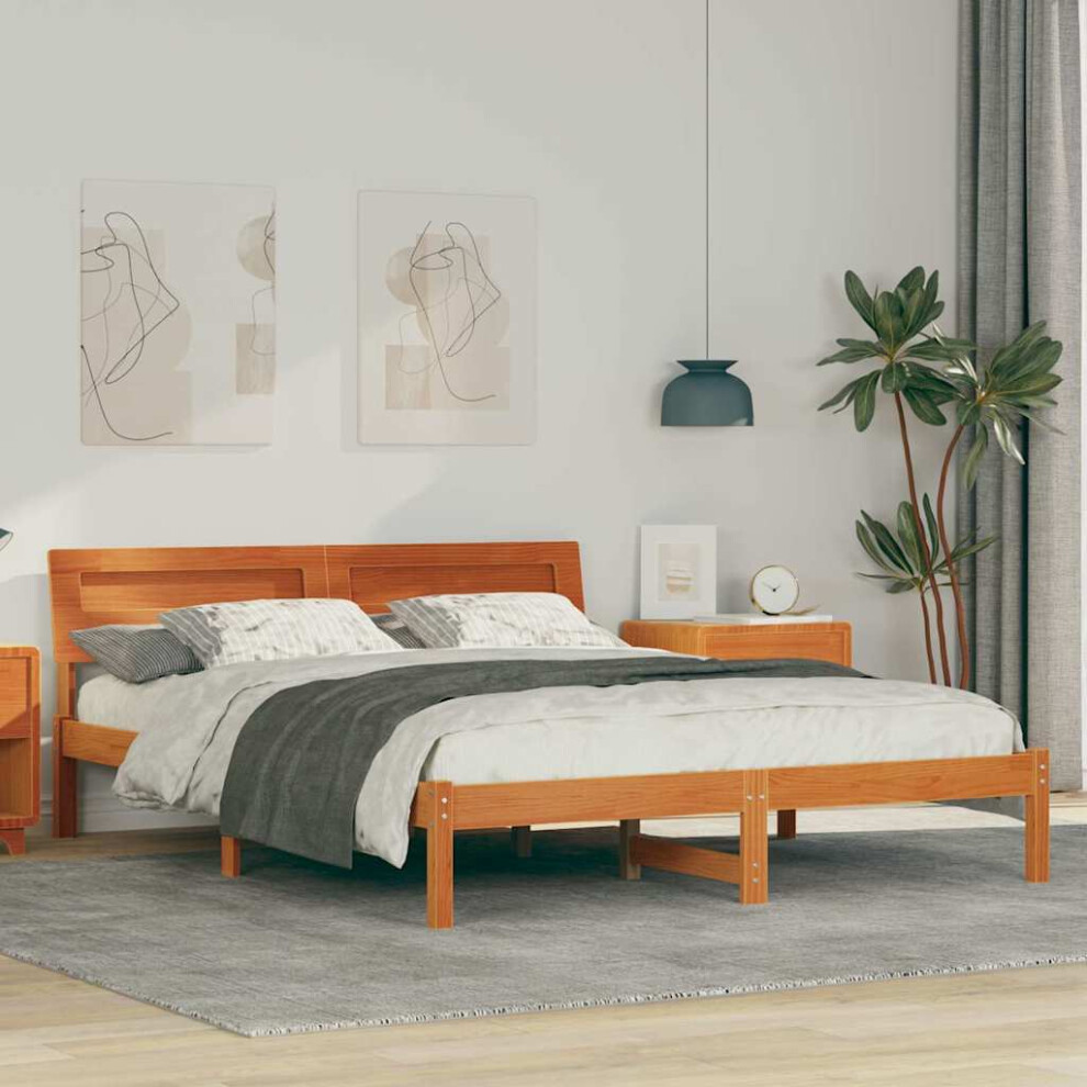 Vidaxl Bed Frame With Headboard Wax Brown 160 X 200 Cm Solid Pine Wood