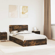vidaXL Storage Bed with Drawer Smoked Oak 135 x 190 cm Engineered Wood