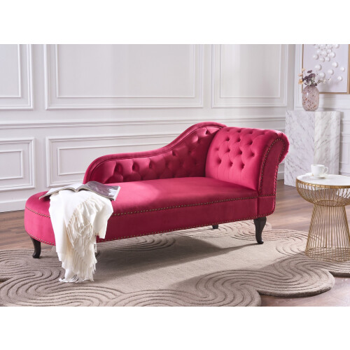 Beliani Right-Hand Chaise Longue NIMES Velvet Dark Red 1