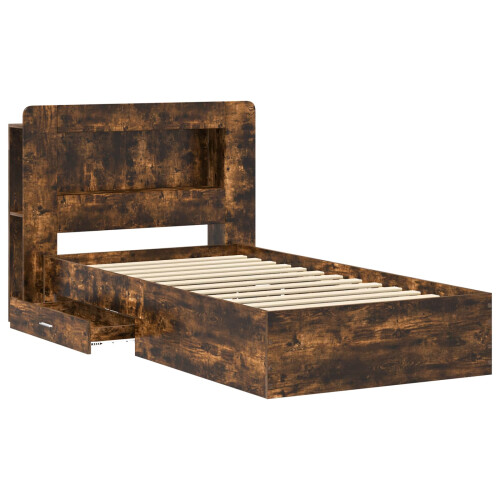 VidaXL vidaXL Bed Frame with Storage Smoked Oak 75 x 190 cm Engineered Wood 1