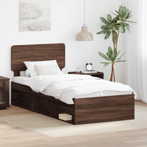 VidaXL vidaXL Bed Frame with Headboard Brown Oak 100 x 200 cm Solid Pine Wood