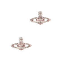 (Saturn Stud Earrings (Pink)) Rhinestone Saturn Orb Pendant Necklace, Silver Plated Chain, Women Classic Statement Jewellery for Gift