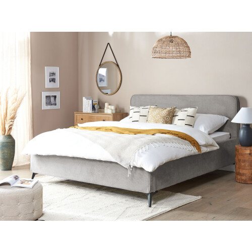 Beliani Bed Fabric VALOGNES 180 x 200 cm (EU Super King) Light Grey 1