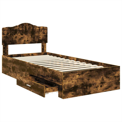 VidaXL vidaXL Bed Frame with Headboard Smoked Oak 90 x 190 cm Engineered Wood 2