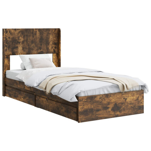 VidaXL vidaXL Bed Frame with Storage and Headboard Smoked Oak 75 x 190 cm 2