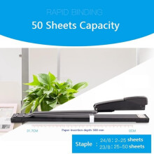 Agrafeuse professionnelle à bras long, capacité 50 feuilles, en métal noir, 1000 agrafes (238 au total), compatible avec la plupart de