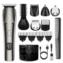 Tondeuse à barbe pour hommes, kit de soin avec tondeuse à moustache, visage, nez et corps, rasoir électrique sans fil, noir