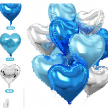 Ballons cœur bleu argenté, lot de 12 ballons en forme de cœur bleu argenté, ballons en aluminium « Love » de 45 cm pour décoration d