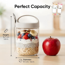Overnight Oats Potten, Overnight Oats Container met Deksel en Lepel, 1 Pak Grote Glazen Potten van 400 ml met Schroefdeksels