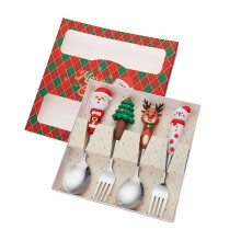 Grappige cartoon kerstman lepel en vork set, creatief kerstdessertbestek, feestelijk servies voor kinderen, kerstdiner onderdeel