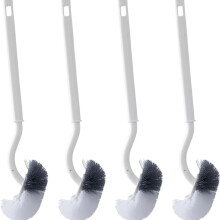 4-pak toiletbørster med buet design, vinklet rengøringsbørste til dybdegående rengøring, langt plastikhåndtag og fleksible børster