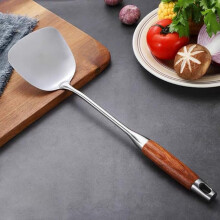 Kinesisk wok-spatel, spatel i 304 rustfrit stål med træhåndtag, wok-redskaber, sølv, 151 tommer