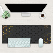 Alfombrilla de escritorio, alfombrilla de ratón para juegos grande con tecnología de panal de abeja en negro y dorado, alfombrilla de r
