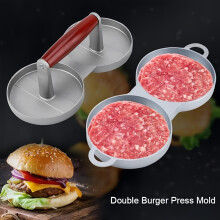 Molde para prensar hamburguesas, prensa doble de aleación de aluminio, molde antiadherente para prensar hamburguesas dobles para hacer
