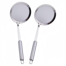 Paquete de 2 cucharas de filtro, filtro de aceite de malla de alambre fino de acero inoxidable para freidora, espumadera, colador para