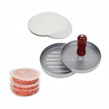 Prensa de aluminio para hamburguesas con 100 hojas de papel encerado antiadherente. Prensa para hamburguesas de carne, ideal para barba