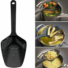 Colador Scoop Plus, escurridor de cuchara, recoge, escurre y sirve, apto para lavavajillas, grande, negro, 135 pulgadas