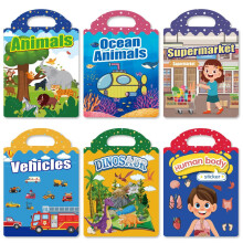 Paquete de 6 libros de pegatinas reutilizables para niños de 3 a 6 años. Pegatinas con relieve para actividades infantiles. Juguete edu