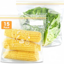 Bolsas grandes reutilizables para almacenar alimentos - Paquete de 15 bolsas selladas, aptas para congelador y con cierre hermético par