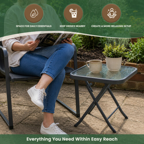 Folding Glass Garden Side Table 45cm 1