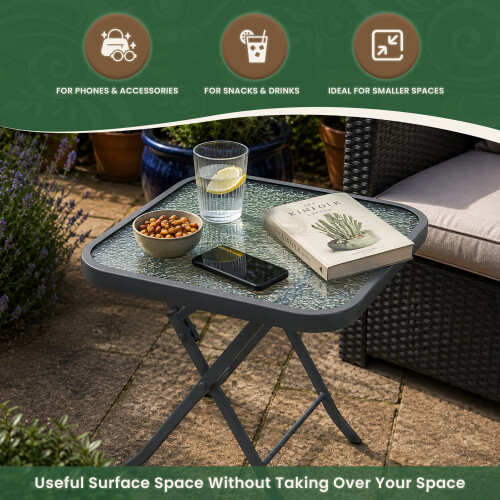Folding Glass Garden Side Table 45cm 2
