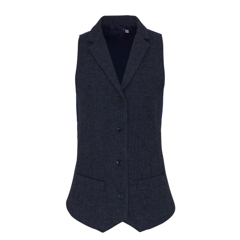 Premier Women's Herringbone Waistcoat - Navy - Navy - L - 50% Wool/45% Polyester/5% Mixed Fibre - Image 3