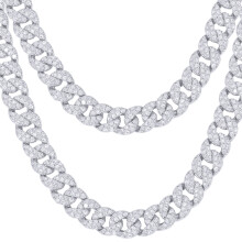 (20) Jewelco London Men's Rhodium Silver Round CZ Encrusted Cuban Curb 6mm Chain Necklace - ABB198