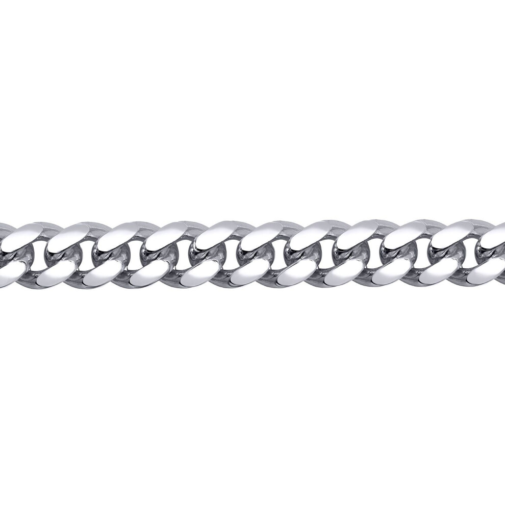 Jewelco London (20) Men's Rhodium Plated Sterling Silver Domed Curb Cuban 7.5Mm Chain Necklace - Acn021d