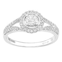 (J) Jewelco London 18ct White Gold Round 0.35ct Diamond 1/4ct Split Shoulder Pave Halo Solitaire Engagement Ring - PR1AXL2592W18