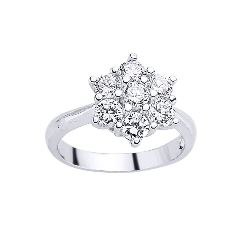 Jewelco London (R) Ladies Sterling Silver Cubic Zirconia Cluster Engagement Ring - Gvr448