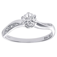 (M) Jewelco London 9ct White Gold Round 5pts Diamond Wavy Illusion Star Solitaire Engagement Ring 5mm - PR0AXL7425W