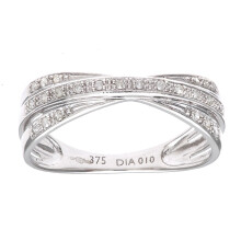 (Q) Jewelco London 9ct White Gold Round 10pts Diamond Crossover Eternity Ring 2mm - PR0AXL8634W