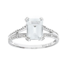 (M) Jewelco London 9ct White Gold 7pts Diamond Emerald Cut 1.4ct Aquamarine Split Pave Shoulder Solitaire Ring - PR0AXL7262WAQ