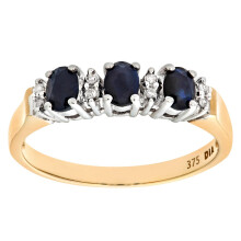 (U) Jewelco London 9ct Gold Round 4pts Diamond Oval 0.86ct Sapphire Alternating Trilogy Half Eternity Ring 2mm - PR0AXL6491YSA