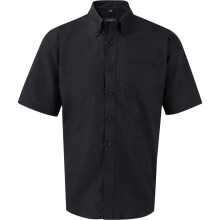 (21inch, Black) Russell Collection Mens Short Sleeve Easy Care Oxford Shirt