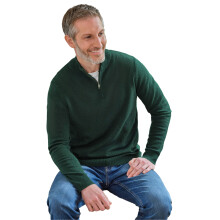 (XXL, Dark Forest) WoolOvers Mens Cashmere Zip Neck Jumper