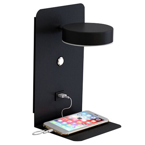 Reading Wall Light with USB Port Charging  Rack Bedside Lamp with  -Black