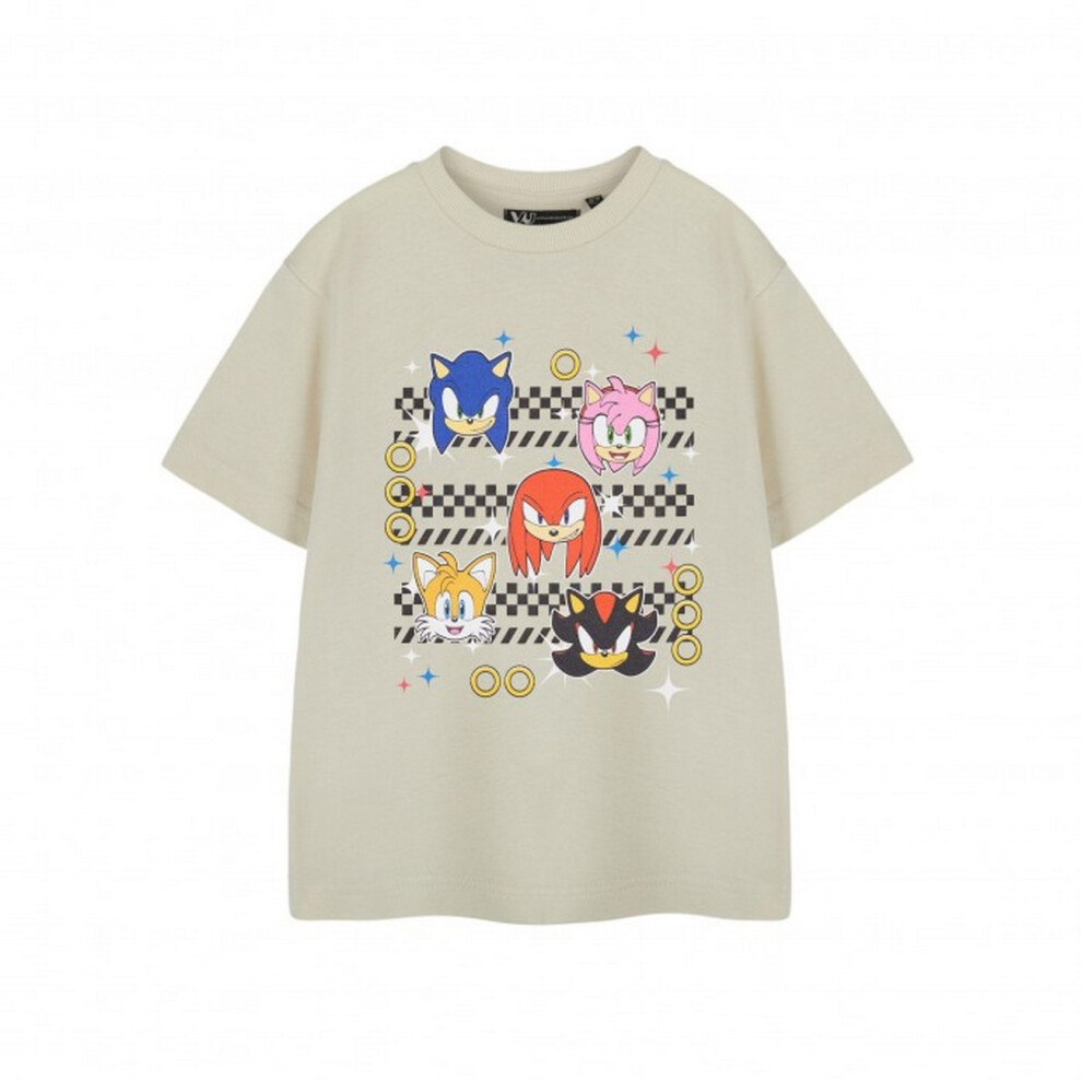 Sonic The Hedgehog (13-14 Years, Oatmeal) Boys Group Faces Short-Sleeved T-Shirt
