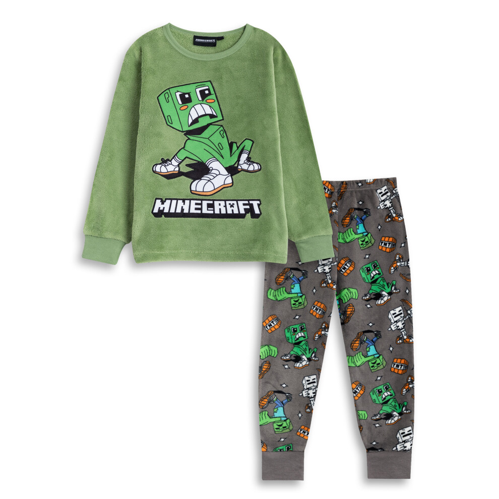Minecraft (13-14 Years) Long Sleeve Long Leg Pyjama Set (Boys Green)