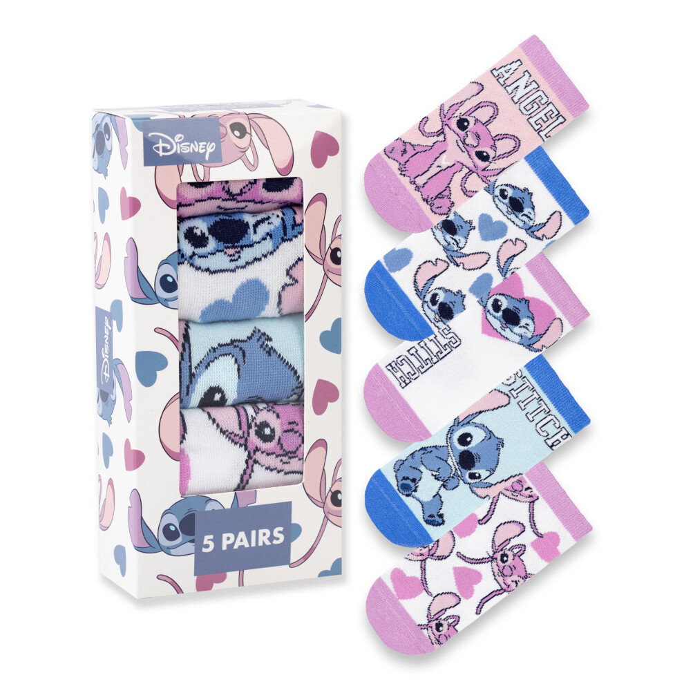 Disney (9-12 Uk Child) Lilo & Stitch Calf Socks Set Of 5 (Girls Multicoloured)