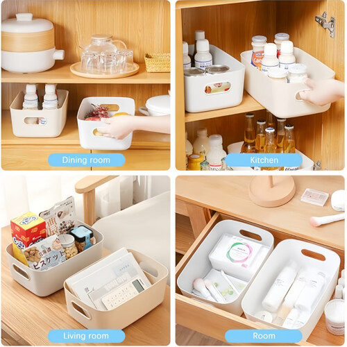 Set of 4 Plastic Storage Baskets, Kitchen Cupboard Storage Tray, Bathroom Drawer with Handle for Stacking Kitchen 1