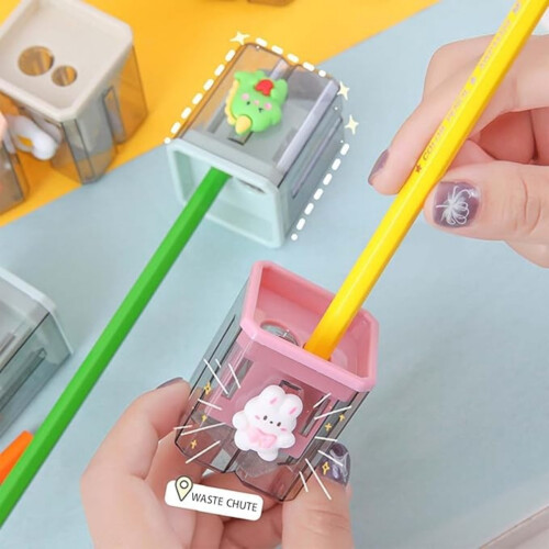 2pcs Creative Cute Cartoon Double Hole Pencil Sharpener, Student Hand Pencil Sharpener, Dinosaur White Rabbit 1
