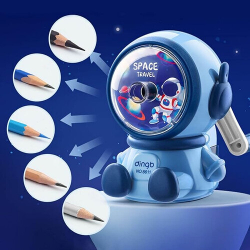 Astronaut Cartoon Pencil Sharpener, with Crank and Container, Adjustable for Childrens Office Classroom Adjustable 1