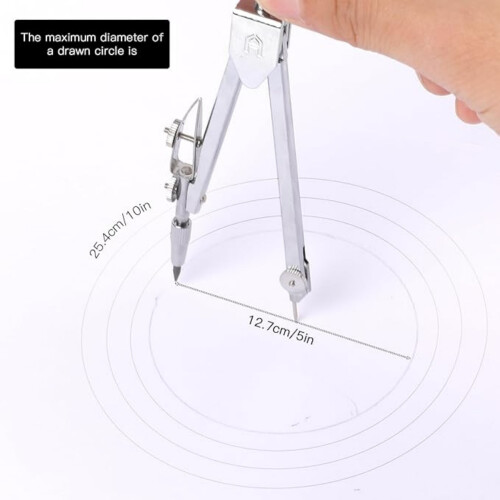 Metal Compass for Geometry Math Compass with Extra Refills Compass Drawing Tool Drafting Drawing Compass for Students Office Schoo 2