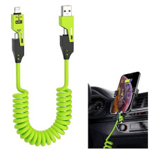 4-i-1 fjærladekabel 1,2 meter 65 watt viklings-USB-datakabel for smarttelefoner, bærbare datamaskiner osv. og type-c-grensesnitt