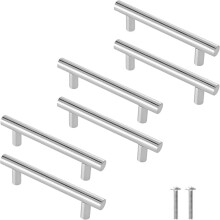 Balenie 6 kusov úchytiek na skrinky z brúseného niklu s rozostupom 64 mm, úchytky v tvare T z nehrdzavejúcej ocele s dĺžkou 125 mm p