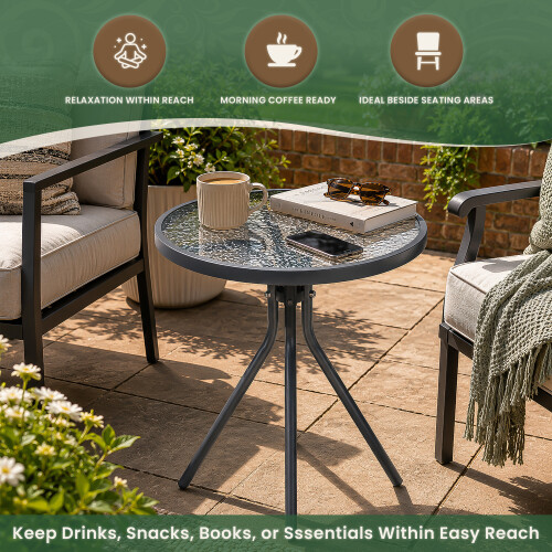 Folding Glass Garden Side Table 50cm 1