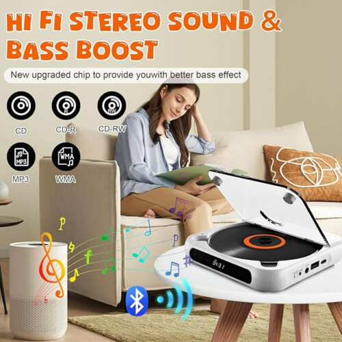 Bekasa CD Player με Bluetooth 50, Επαναφορτιζόμενο CD Player Αυτοκινήτου με Ηχεία HiFi, Οθόνη 1