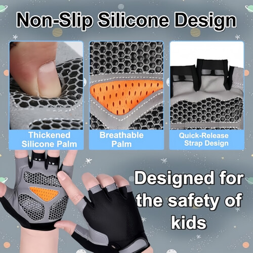 Skids Αγόρι Κορίτσι Ποδηλασία Αναρρίχηση Μισό Δάχτυλο Γάντια Ποδηλασίας BMX με 2
